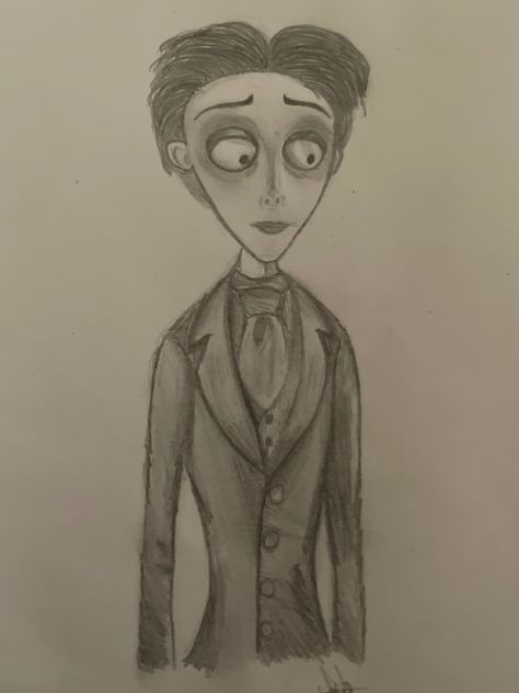 Victor Van Dort Drawing, Drawing Tim Burton Style, Victor Corpse Bride Drawing, Victor Drawing, Corpse Bride Sketch, Corpse Bride Characters, Corpse Bride Drawing, Victor Corpse Bride, Tim Burton Drawings