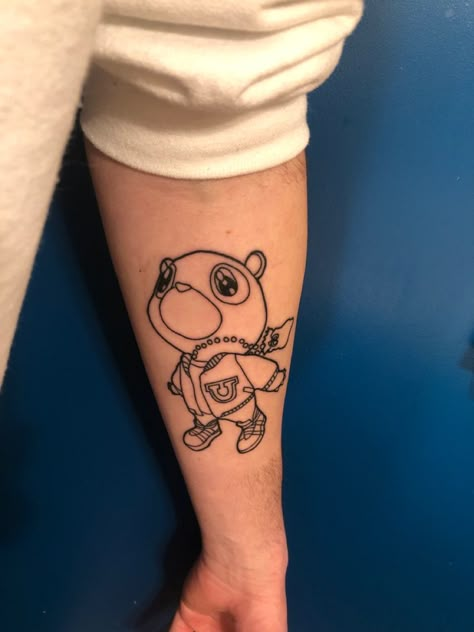 Kanye West Graduation Bear Tattoo, Kanye Graduation Tattoo, Kanye West Graduation Tattoo, I Feel Kinda Free Tattoo Kanye, Kanye West Bear Tattoo, Rap Tattoo Ideas For Men, Kanye Bear Tattoo, Graduation Bear Tattoo, Kanye West Inspired Tattoo