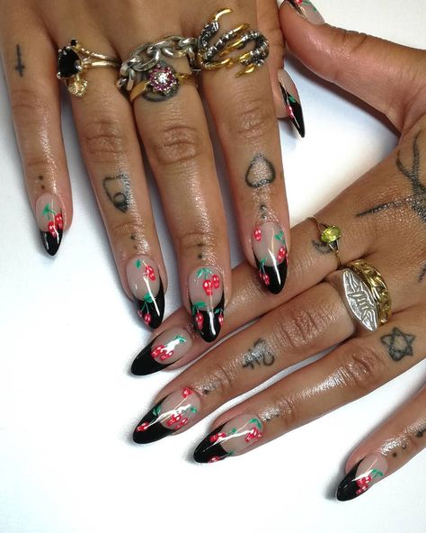 Skull Cherries, Witch Nails, Skull Nails, Va Va Voom, Nail Tech, Makeup Nails, Nails Inspiration, Pandora Charm Bracelet, Nail Inspo