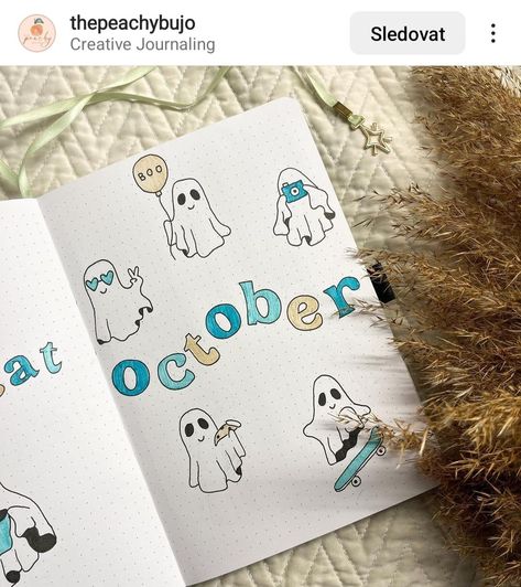 September Bujo Theme Simple, October Doodles Bullet Journal, October Cover Page Bullet Journal, 2025 Bullet Journal Cover, Ghost Bullet Journal, October Journal Cover, Bullet Journal October Theme, Bullet Journal Ideas January, October Bujo Theme