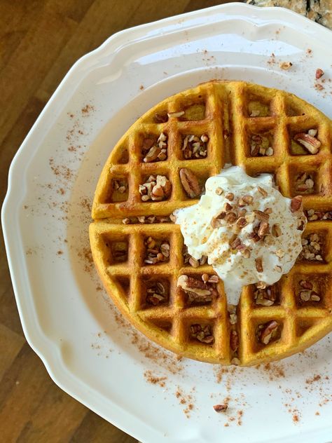 Healthier Pumpkin Pecan Waffles | Colorful Foodie Healthy Pumpkin Waffles, Louisiana Crunch Cake, Pumpkin Pecan Waffles, Pecan Waffles, Waffles Recipe, Crunch Cake, Pumpkin Waffles, Waffles Maker, Crunchy Pecans