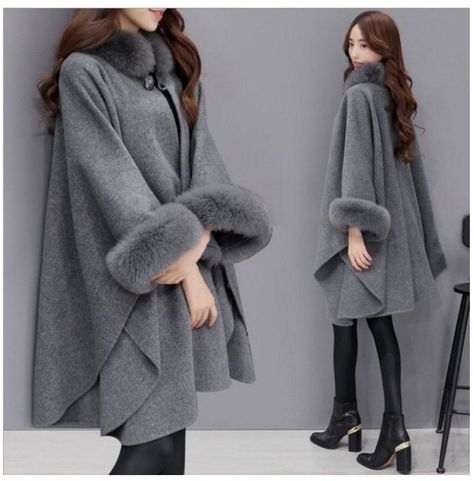 b5a1fc2085986034e448d2ccc5bb9703desc42163295ri Mantel Cape, Woolen Coat Woman, Womens Poncho, Poncho Coat, Poncho Jacket, Long Overcoat, Middle Age Fashion, Outwear Coat, Capes For Women