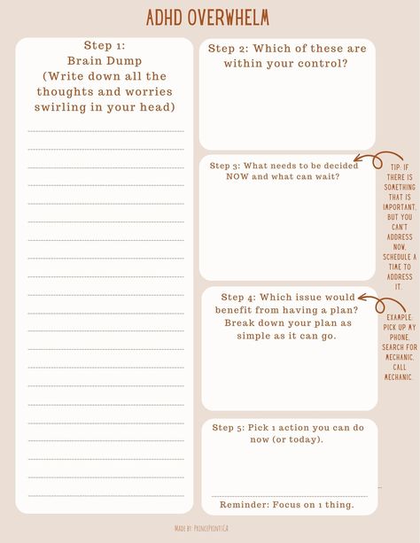 5 ADHD Coping Strategies to Help You Manage Overwhelm Neurodivergent Worksheets, Executive Functioning Worksheets, Executive Functioning Strategies, Counseling Worksheets, Mental Health Activities, Journal Inspiration Writing, Executive Function, Mental Health Therapy, Mental Health Counseling