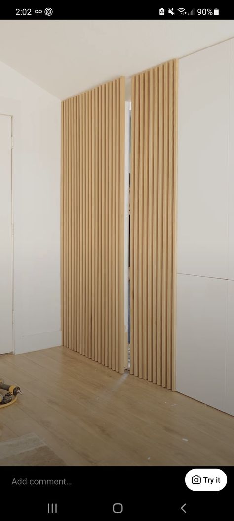 Slat Secret Door, Hidden Bedroom, Sliding Cupboard, House Lounge, Hidden Doors, Sliding Wardrobe Doors, Blonde Wood, Laundry Closet, Secret Door