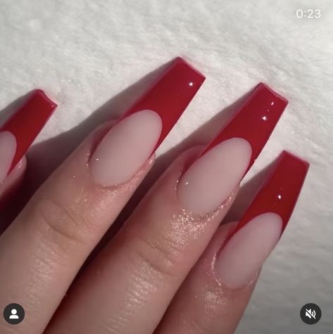 Red Sparkle French Tip, Red Sparkle French Tip Nails, Red Sparkle Nails, Red French Tip, Popular Nail Art, Red Acrylic Nails, Red French, French Tip Acrylic Nails, Simple Acrylic Nails