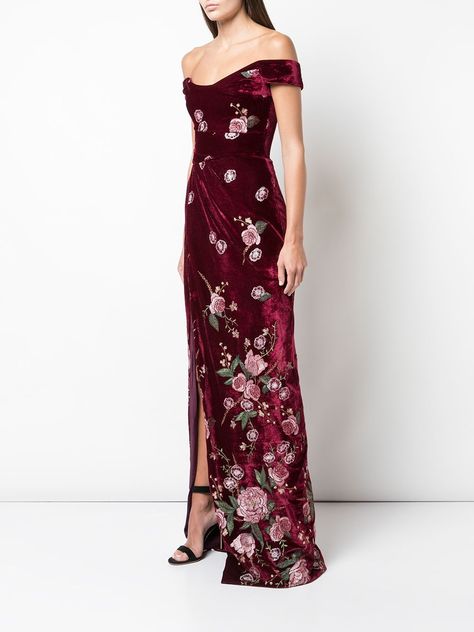 Wine Floral Dress, Maxi Dresses With Sleeves, Floral Embroidered Gown, Casual Maxi Dresses, Red Evening Gown, Burgundy Gown, Western Gown, Night Gown Dress, Modest Clothes