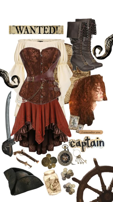 #oc#pirate Pirate Style Dress, Colorful Pirate Outfit, Pirate Female Outfits, Pirate Girl Outfit, Pirate Outfit Aesthetic, Pirate Dresses, Pirate Aesthetic Outfit, Pirate Outfit Female, Pirate Aesthetic Female Outfit