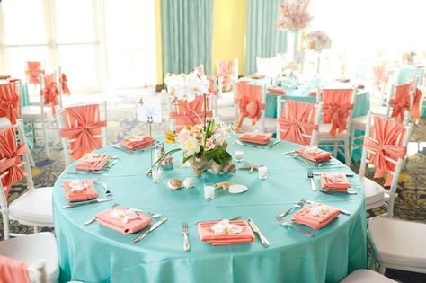 Tiffany Blue-inspired Wedding Color Ideas #weddinggarden  #photooftheday    #bride   #weddingshower   #beautiful Coral Wedding Themes, Turquoise Table, Beach Coral, Tiffany Blue Wedding, Aqua Wedding, Teal Wedding, Turquoise Wedding, Summer Wedding Colors, Coral Wedding