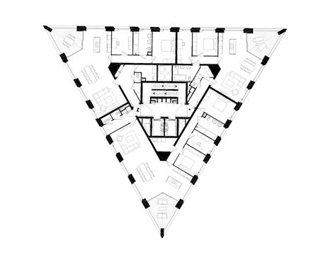 Gallery of Barcode Architects Brings New Triangular Residential Tower to Rotterdam's Skyline - 3 Triangular Architecture, Triangle Building, Floor Architecture, Rotterdam Skyline, Form Architecture, House Addition, Residential Tower, Apartment Floor Plan, Hotel Plan