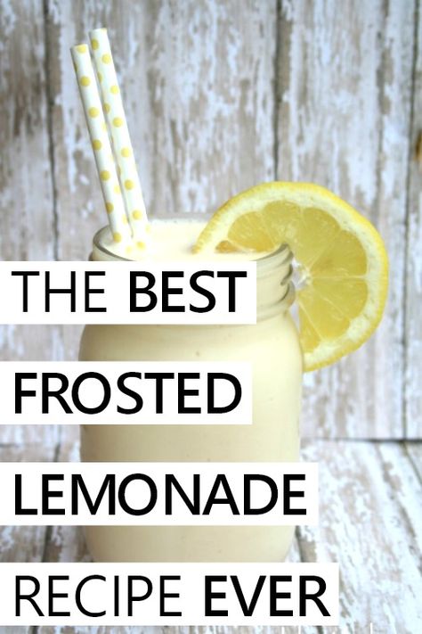 Lemonade Slushie Recipe, Frosted Lemonade Recipe, Good Lemonade Recipe, Lemonade Smoothie, Xmas Drinks, Frozen Drink Recipes, Frosted Lemonade, Homemade Lemonade Recipes, Best Lemonade