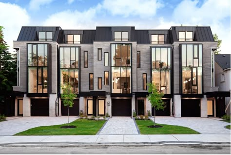 Modern Row House Design, 4 Unit Apartment Building, Modern Townhouse Designs, Small Apartment Complex Plans, Small Row House Design, Exterior House Design Ideas, Urban Townhouse, Small Apartment Complex, Townhome Ideas