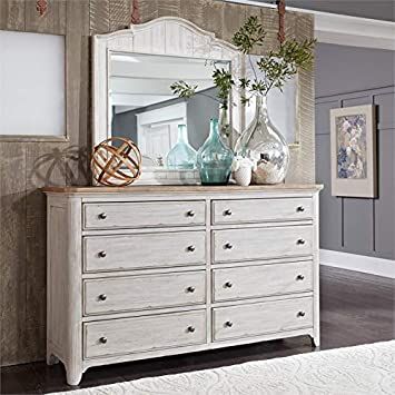 Liberty Furniture Dresser & Mirror King Poster Bed, 5 Piece Bedroom Set, Bed With Posts, Dresser And Mirror, Brass Knob, Queen Panel Beds, Teen Bedroom Furniture, King Bedroom Sets, White Dresser