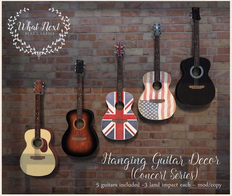 Hanging Guitars, Guitar Decor, Guitar Decorations, Sims 4 Clutter, Sims 4 Cc Packs, Sims 4 Cc Furniture, Sims 4 Build, Sims House, What Next