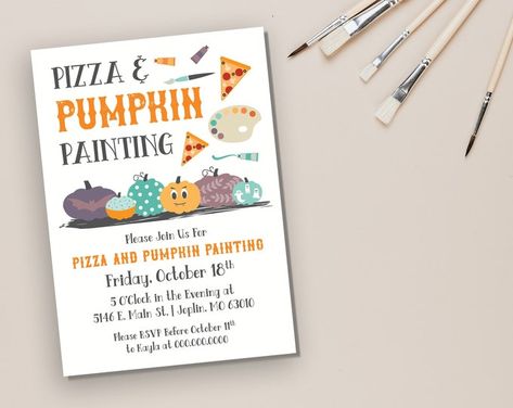 Painting Party Invitations, Pumpkin Painting Party, Halloween Party Invitation, Themed Wedding Invitations, Painting Party, Thanksgiving Games, Teen Party, Pumpkin Painting, Halloween Party Invitations