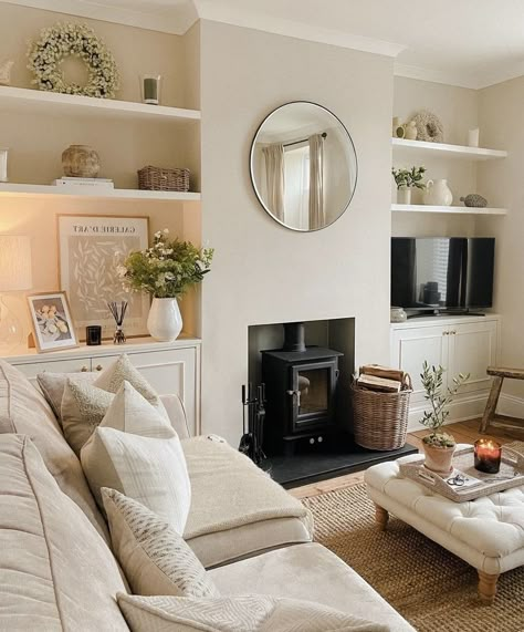 Alcove Ideas Living Room, Log Burner Living Room, Lounge Room Styling, Built In Shelves Living Room, Small Lounge, Victorian Living Room, Living Room Renovation, School Tomorrow, Cosy Living