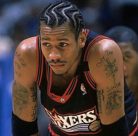 Allen Iverson Hairstyle, Allen Iverson Hair, Alan Iverson Braids, Allen Iverson Cornrows, Allen Iverson Pfp, Freestyle Cornrows Braids Men, Iverson Braids Men, Allen Iverson Style, Allen Iverson Tattoos