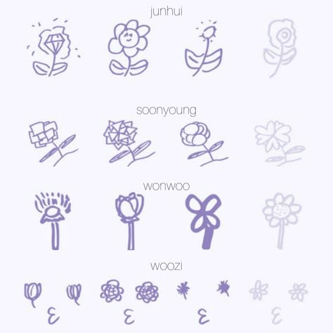 Seventeen Flower Drawing, Wonwoo Tattoo, Wonwoo Drawing, Seventeen Inspired Tattoos, Seventeen Tattoo Ideas, Kpop Tattoo Ideas, Kpop Tattoo, Kpop Tattoos, Doodle Tattoo