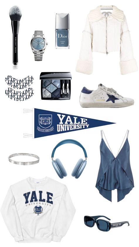 yale vision board #beauty #outfitinspo #yale Vision Board Beauty, University Inspiration, Navy Blue Fashion, Yale Bulldogs, University Outfit, Dream College, Yale University, School Motivation, College Outfits