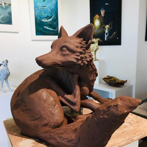 Fox Monster, Clay Fox, Black Mannequin, Fox Sculpture, Art Assignments, Fox Face, Cat Sculpture, Ceramic Artwork, Caving