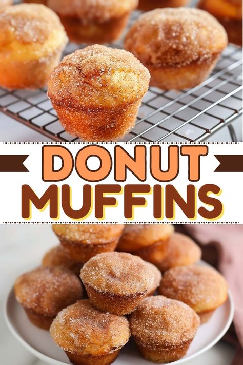 From the tender, vanilla and spice-infused sponge to the generous layer of crunchy cinnamon sugar, these donut muffins taste just like old-fashioned donuts. Donut Muffins Recipe, Dessert Muffins, Fruit Breads, Doughnut Recipes, Old Fashioned Donut, Baking Breads, Donut Muffins, Cinnamon Sugar Donuts, Sprinkle Donut