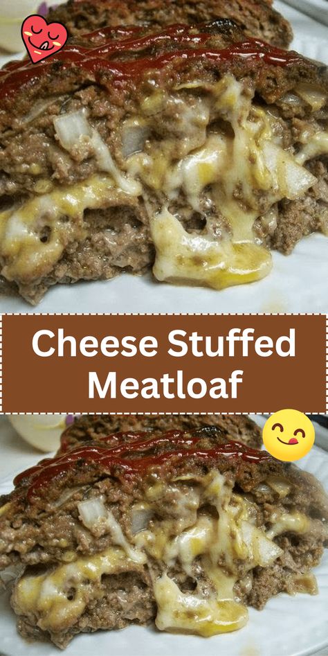 Take meatloaf to the next level with Cheese Stuffed Meatloaf. A flavorful meat mixture filled with gooey melted cheese, baked to perfection for a crowd-pleasing meal. Cream Cheese Stuffed Meatloaf, Beef Low Carb, Cheese Stuffed Meatloaf, Stuffed Meatloaf, Delicious Meatloaf, Favorite Recipes Dinner, Loaf Recipes, Cheese Stuffed, Easy Beef