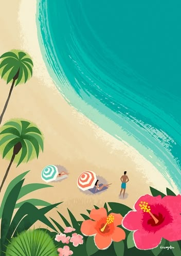 Michael Crampton | Meiklejohn Honolulu Beach, Beach Illustration, Graphic Poster Art, Capital One, Graphic Style, Whatsapp Web, Tropical Art, Landscape Illustration, Surf Art