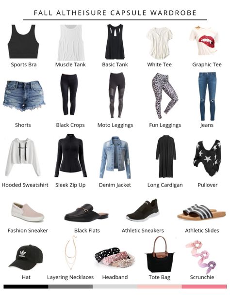 Fall Athleisure Capsule Wardrobe | 24 Pieces, 100+ Outfits - Lauren Gleisberg Active Capsule Wardrobe, Capsule Wardrobe Sporty Casual, Activewear Capsule Wardrobe, Sporty Capsule Wardrobe, Athleisure Capsule Wardrobe 2023, Fall Athleisure Outfits 2022, Fall Soccer Mom Outfits, Athletic Capsule Wardrobe, Workout Capsule Wardrobe