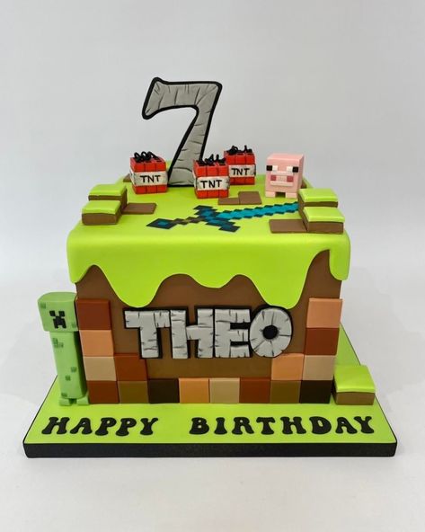 The Cake room on Instagram: “Minecraft for Theo’s 7th birthday party at the weekend. I have it on good authority he was ecstatic with it ❤️ #cake #birthdayboy…” Minecraft Number Cake, Minecraft Cakes, It Cake, Cake Boards, Minecraft Cake, Number Cake, Minecraft Party, Name Plaques, 7th Birthday