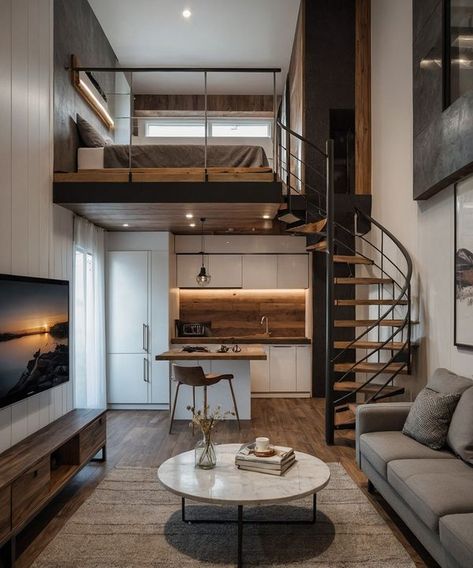 Tiny Homes - Beautiful😍 Shed Tiny House Conversion, Small Loft House Design, Small Loft House, Mezzanine Floor Design, Inside Tiny Houses, Loft House Design, Modern Small House Design, Tiny House Loft, Loft House