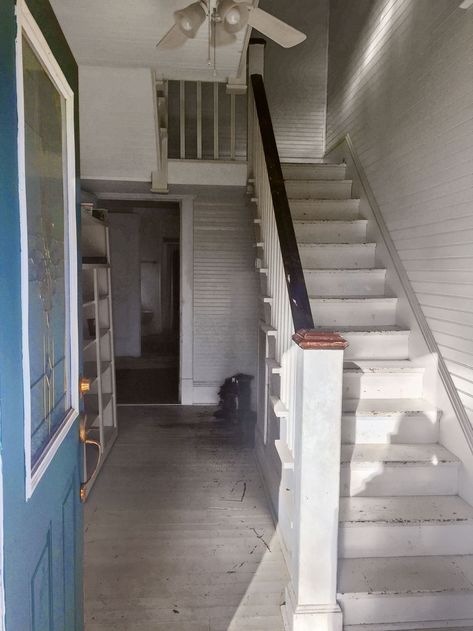 Before: Entrywaycountryliving Old Farmhouse Renovation, Old Farmhouse Remodel, 1800s Farmhouse, 1800s House, 1800s Home, Old Houses Renovation, Interior Stair Railing, Farmhouse Renovation, Farmhouse Remodel