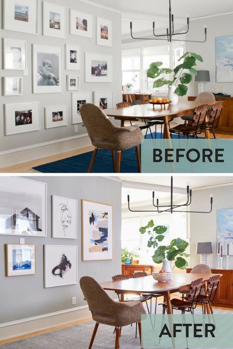 Dining Room Picture Wall Ideas, Dining Room Picture Wall, Dining Room Paint Ideas, Before And After Dining Room, Dining Room Paint Color Ideas, Dining Room Paint Color, Room Paint Ideas, Bedroom Makeover Before And After, Dining Room Gallery Wall