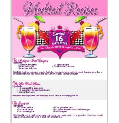 Mocktail Sprinkles Recipes Drinks For Sweet 16 Party, Sweet 16 Drink Bar, Sweet 16 Mocktail Bar, Mocktail Names, Mocktail Drink Recipes, Birthday Party Planning Checklist, Sweet 16 Games, Sweet 16 Party Planning, Mocktail Drink