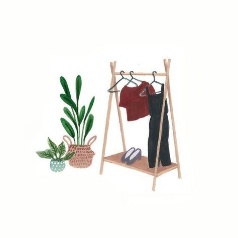 Cactus Clothes, Minimalist Apartment Decor, Clothes Illustration, Minimalist Apartment, Interior Illustration, Illustration Wall Art, Cactus Print, Clothing Rack, Cute Illustration