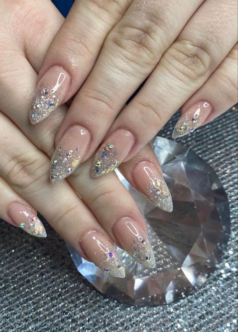 Glitter Nails With Gems, Crystal Nail Art, Glitter Tips, Hard Gel Nails, Wow Nails, Asian Nails, Hello Nails, Hippie Nails, Acrylic Nails Coffin Pink