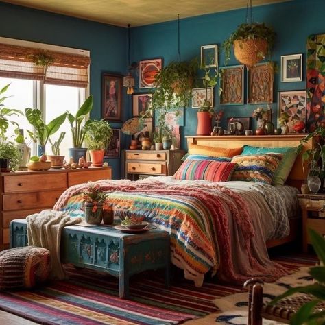 Maximalist Decor Bedroom, Boho Idea, Jewel Toned Bedroom Decor, Bedrooms Boho, Eclectic Boho Bedroom, Maximalist Bedroom Ideas, Artsy Bedroom, Bedroom Decor Bohemian, Maximalist Bedroom