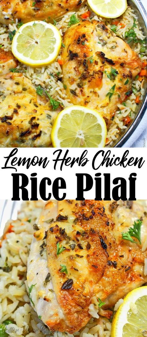 Chicken Breast With Rice, Chicken Rice Pilaf, Lemon Herb Chicken Breast, Herb Chicken Breast, Lemon Chicken Rice, Rice Pilaf Recipe, Pilaf Recipe, Chicken With Rice, Lemon Herb Chicken