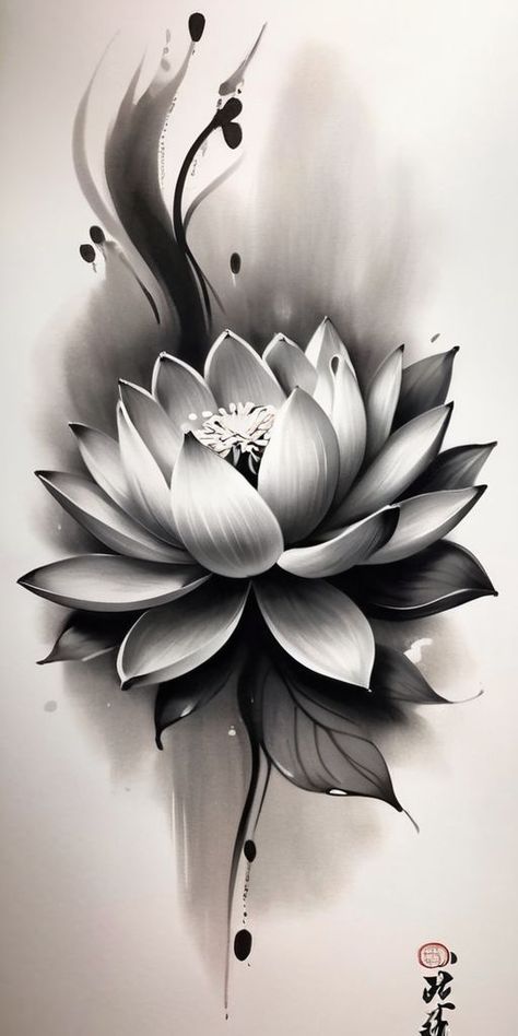 Lotus And Moon Tattoo Design, Water Lilies Tattoo Design, Lotus Sleeve Tattoo Women, Lotus Cover Up Tattoo For Women, Lotus Flower Tattoo Women, Unique Lotus Tattoo, Water Lilly Tattoo Stencils, Thigh Tattoos Women Unique Meaningful, Tattoos For Cover Ups Ideas