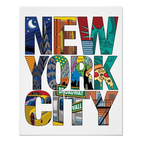 New York Design Graphic, New York Illustration Art, New York Graphic Design, New York Pop Art, New York City Illustration, Nyc Illustration, Nyc Art Print, Broadway Street, New York Street Art