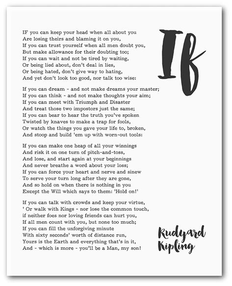 If Poem, Rudyard Kipling, Quote Art, 8 x 10 Inches, Unframed: Amazon.co.uk: Handmade If Poem Rudyard Kipling, Rudyard Kipling Quotes, If By Rudyard Kipling, If Poem, Eh Poems, English Poem, Unique Words Definitions, Rudyard Kipling, Development Quotes