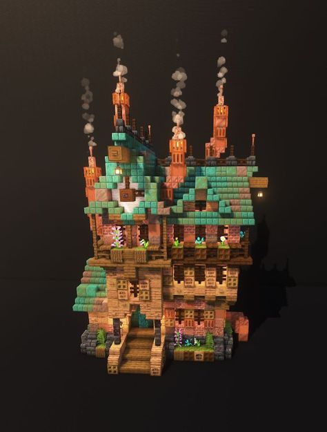 Steampunk House Minecraft, Minecraft Steampunk, Minecraft Create, Case Minecraft, Minecraft Base, Steampunk City, Minecraft Structures, Steampunk House, Mc Ideas