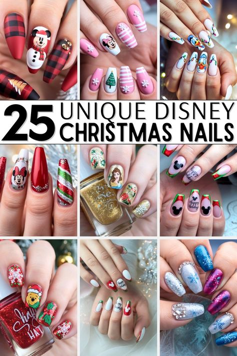 Add a touch of magic to your holiday manicure with Disney Christmas Nails that are perfect for the season. These Christmas Nails Easy to recreate include Cute Christmas Nails for short nails, sparkling designs, and creative Disney Christmas Nail Designs. Whether you love classic characters or festive flair, these Christmas Disney Nails are full of fun ideas to try! Christmas Nails With Characters, Simple Christmas Disney Nails, Christmas Nail Designs Step By Step, Disney Nails Winter, Christmas Disney Nail Designs, Disneyland Christmas Nails, Disney Christmas Nail Designs, Acrylic Disney Nails, Cute Disney Nail Designs