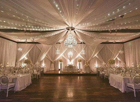 Chandelier Wedding Decor, Wedding Drapes, Wedding Chandeliers, Reception Ceiling, Champagne Decor, Quince Themes, Draping Wedding, Wedding Ceiling, Dream Wedding Reception