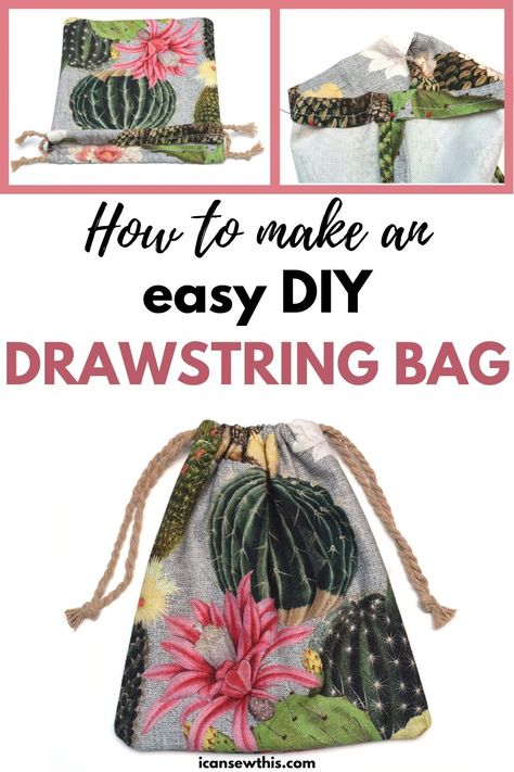 Easy Sew Bags For Beginners, Fabric Gift Bags Diy Simple, Sew Drawstring Bag Free Pattern, How To See A Drawstring Bag, Christmas Sewing Machine Projects, Drawstring Bag Pattern Free, Diy Small Bags To Sew, Diy Fabric Bags Easy, Small Sewing Projects For Gifts Simple