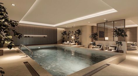 Pool Inside The House, Dream Pools Luxury Indoor, Bp House, Mansion Rooms, Inside Pool, Architecture Cool, Relaxed Home, Indoor Pool Design, Huge Houses