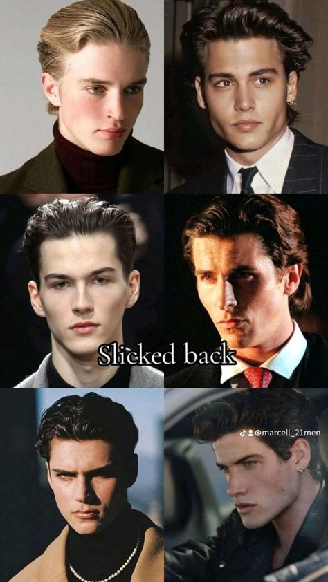 Slick Mens Hairstyles, Man With Slicked Back Hair, How To Get Slick Back Hair, Types Of Hairstyles Men, Slicked Back Long Hair Men, Types Of Mens Haircut, Slick Backed Hairstyles, Types Of Haircuts Men, Slick Back Men