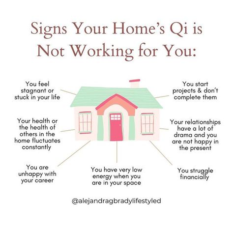 Feng Shui + Lifestyle on Instagram: "Does your home have good Qi?  If you can relate to some of the points in the graphic above, then your homes Qi might not be working for you.  Qi is constantly flowing; once it enters your home, you'll want to give it direction. You don't want energy rushing in and out all day long. You want Qi energy to be evenly distributed around your home.  Here are some tips to get the good Qi moving:  ✨ Bring the 5 elements into your home.  ✨ Clear your counter spac Home Energy Cleanse, Feng Shui For Health, Feng Shui Tips Good Energy, Feng Shui Directions, Feng Shui Apartment, Feng Shui Health, House Feng Shui, Feng Shui Interior Design, Feng Shui Room