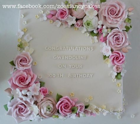 100th Birthday cake by Zoe's Fancy Cakes Birthday Cake Ideas For Women, 100th Birthday Cake, Cake Ideas For Women, Birthday Cake For Women Elegant, Square Birthday Cake, Square Cake Design, Zoes Fancy Cakes, Birthday Cake For Women, Cake For Women