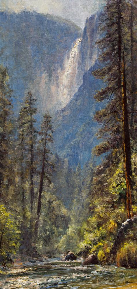 Yosemite's Spring Glory by James McGrew, Oil, 24 x 12 Yosemite Painting, Mountain Painting Acrylic, Yosemite Art, Mountain Paintings, Mountain Landscape, Landscape Art, Plein Air, Landscape Paintings, Acrylic Painting