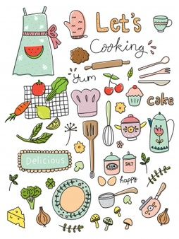 Kitchen Utensils Vectors, Photos and PSD files | Free Download Doodles With Quotes, Cooking Doodles, Kitchen Utensils Drawing, Kitchen Doodles, Cookbook Journal, Cooking Poster, Scrapbook Recipe Book, Deur Sticker, Sketch Note