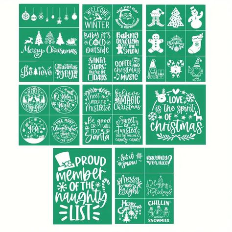 Self Adhesive Christmas Silk Screen Stencils Winter Holiday - Temu Chalk Stencils, Silk Screen Stencils, Christmas Weather, Adhesive Stencils, Merry Christmas Yall, Stencils For Painting, Reusable Stencils, Welcome Winter, Holiday Templates